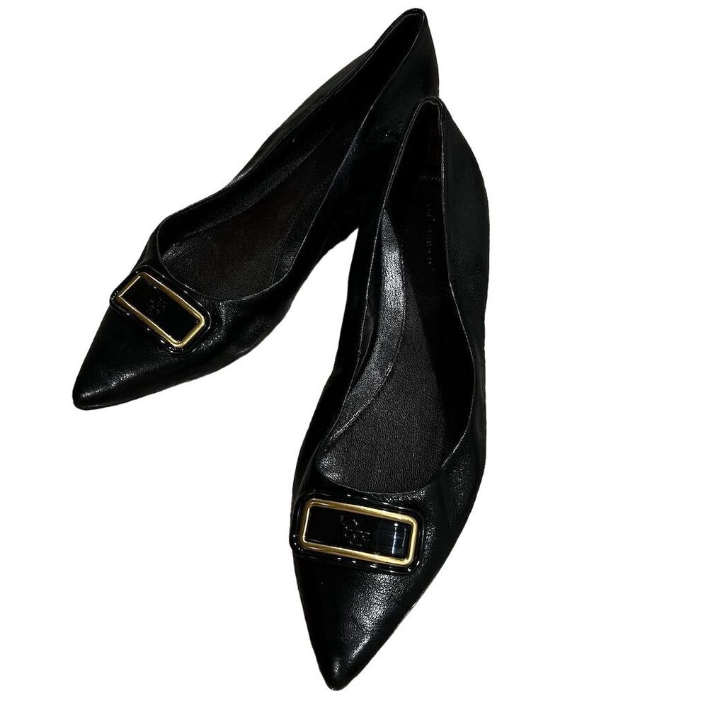 Tory Burch Georgia Pointed Toe Black Leather Flats Women’s Size 11M
